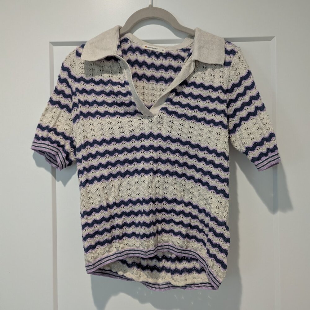 Marine Layer Spencer Sweater Polo - Cool Wave - Size M - Picture 2 of 5